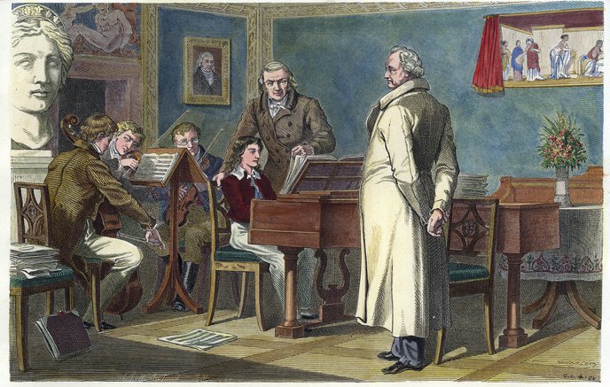 The 12-year-old Felix with Goethe, colored drawing from: Die Gartenlaube, 1867